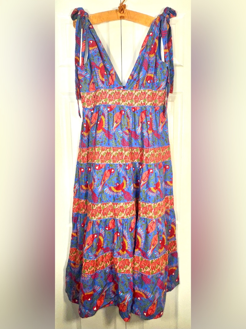 House of Harlow 1960 Tahiti Parrot Linen Maxi Dress Blue M